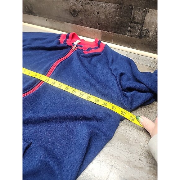 Vintage Warm-Up Jacket Navy Blue & Red Striped Trim Full Zip Front Pockets Acryl - Picture 5 of 7